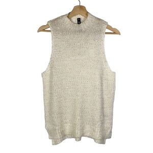 Lord & Taylor Design Lab White Metallic Sleeveless Sweater M
